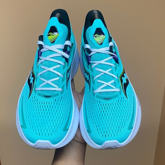 Saucony Ride 15 “Cool Mint Purple Volt Black White” Size 10.5 - Picture 3 of 17